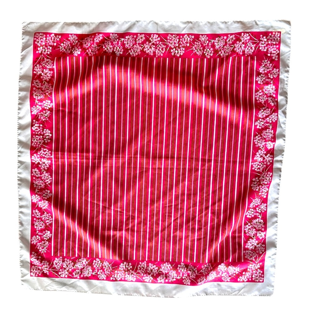 Vintage Quiana Head Neck Scarf Womens Red White Floral Retro 1950s 60s Italy